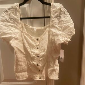 BP Cream Puff Sleeve Blouse with Ruffled Details